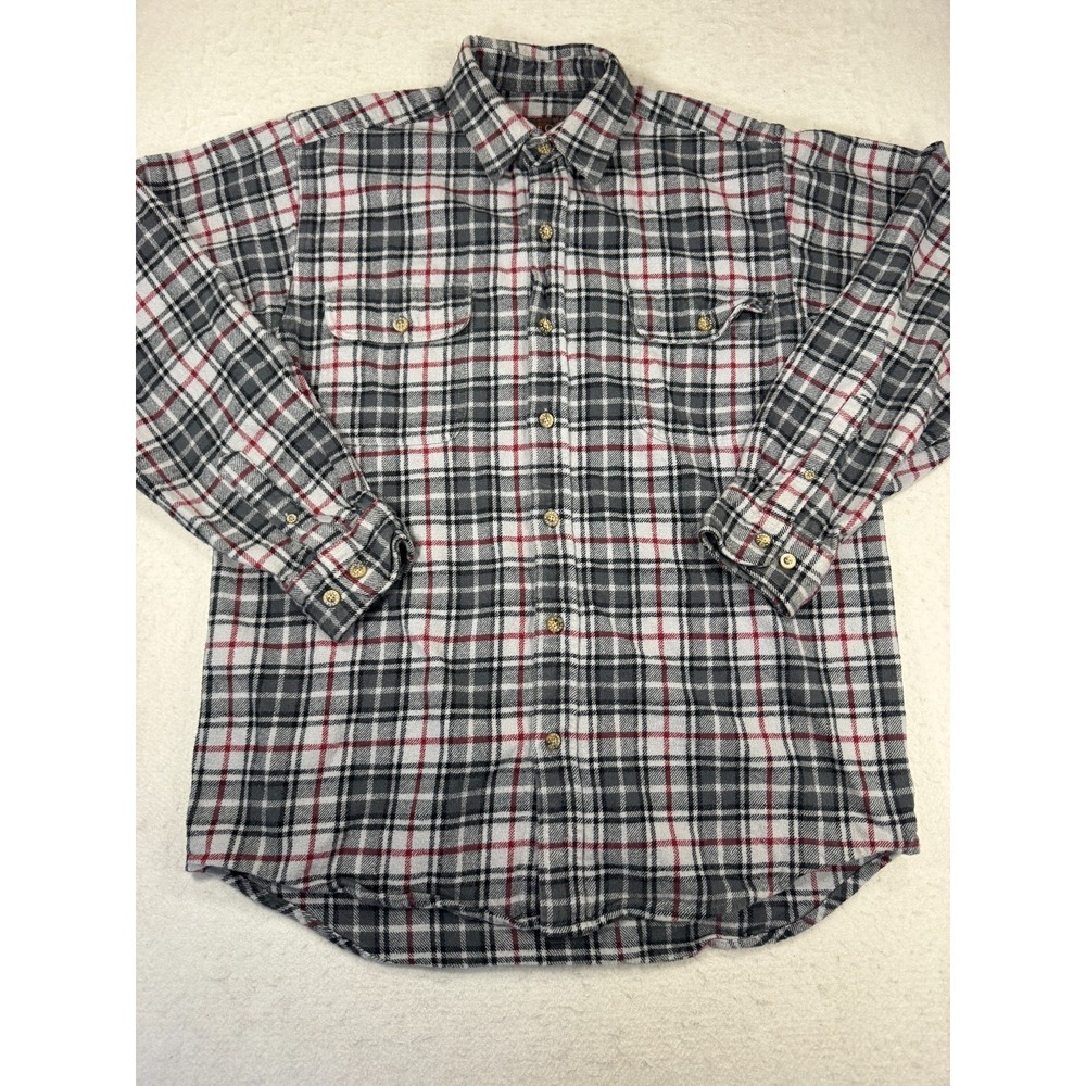 Moose Creek Shirt Men L Gray Cotton Flannel Plaid Shirttail Hem Casual Button Up